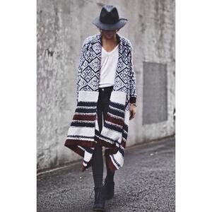 Anthropologie Sleeping On Snow Zig Jacquard Wool SouthwestCardigan Sweater